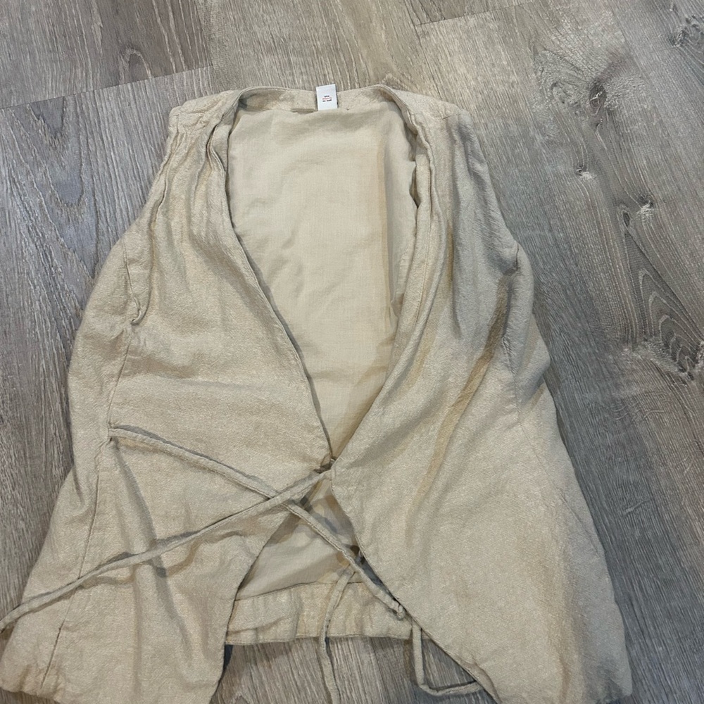 Light Cream linen Women’s Open-Front Wrap Jacket double tie size small old navy